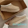 Pele de castanha slides pele de carneiro shearling nova mule ultra mini plataforma bota deslizamento-em sapatos camurça conforto superior outono inverno