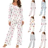 Dames nachtkleding dames stuk bloemen loungeset shirt met lange mouwen wijde pijpen palazzo broek outfits bijpassende pyjama met mouwen