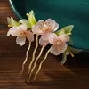 Hair Clips Glazed Flower Comb Chinese Style Hairpin Clip For Women Antique Girls Hanfu Party Tiaras Retro Fairy Wedding Jewelry