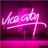 Objetos Decorativos Estatuetas Objetos Decorativos Estatuetas Wanxing Vice City Neon Sign Rosa Luzes Led Quarto Letras Game Room Bar Dhzfl