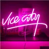 Figurine di oggetti decorativi Figurine di oggetti decorativi Wanxing Vice City Insegna al neon Luci a led rosa Lettere per camera da letto Sala giochi Bar Dhzfl