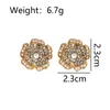 Stud Earrings Korean Fashion Retro Zircon Flower For Women Temperament Simple Versatile Pearl 2023 Jewelry Gift