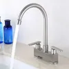 Kitchen Faucets Dual Handle Double Hole Faucet Zinc Alloy Stainless Steel Cold Water Sink Deck Mounted Mixer Plumbing Accessories