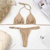 Women's Swimwear Sexy String Triangle Bikinis Suit 2023 Halter Micro Thong Swimsuit Women Solid 2 Piece Bikini Set Bathing Biquinis WSUW