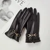 Five Fingers Gloves Fashion Chain Women PU Leather Winter Warm Plus Velvet Thicken Full Finger Outdoor Riding Touch Screen Driving Mittens 231101