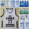 Eslovênia Jersey 7 Luka Doncic 77 Basquetebol Universitário Euroliga Europa Seleção Nacional Bordado E Costura Equipe Universitária Camisa Esportiva Azul Branca Respirável
