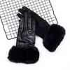 Cinq doigts gants mode femmes hiver chaud daim cuir écran tactile conduite gant femme fausse fourrure plus velours épais 231101