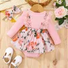 Phemsuits Ma Baby 0-18m حديثي الولادة طفلة طفلة رومبير رومبير طويلة الأكمام القوس الدانتيل بذلة الأزهار playsuit ملابس الربيع الخريف D01L231101