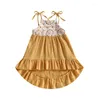 Girl Dresses 0-5Y Kids Girls Summer Dress Baby Tie-up Straps Sleeveless Lace Ruffle Pleated Toddler Casual Clothing