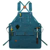 Schorten Duurzame goederen Heavy-duty unisex canvas werkschort met gereedschapszakken CrossBack-riemen verstelbaar voor houtbewerking Schilderen y231031