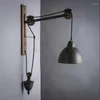 Wandleuchte Retro Vintage Eisen Schwarz Riemenscheibe LED Loft Hintergrund Industrielle Wandleuchte Holzleuchte Für Wohnzimmer Café Bar