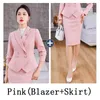 Two Piece Dress Elegant Formal Women Skirt Suit High-end Orange Blue Pink Double Breasted Office Lady Slim Jacket Coat Female 2 Blazer Set