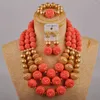 Necklace Earrings Set Nigeria Wedding Pink Coral Round Bead Dress Accessories African Bride Jewelry AU-533