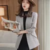 Damespakken mode casual vrouwen blazer en jas lange mouwen dames zakelijk werk dragen elegante kantooruniforme stijl grijs