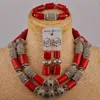 Ensemble de boucles d'oreilles et collier pour femmes africaines, bijoux de mariage, mode Orange, perle de corail naturelle, accessoires pour robe de mariée nigériane, AU-547