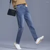 Женские джинсы, уличная одежда, широкие женские корейские большие размеры, S-6xl, мешковатые джинсовые брюки, весенние повседневные прямые джинсовые брюки с высокой талией.