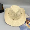 BERETS 2023 WESTERN HAT LAFITE Straw Cowboy Hollow Design 남자와 여자는 야외 해변 휴가 태양을 입을 수 있습니다.