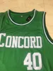 Lycée Concord Academy Jersey 40 Shawn Kemp Chemise de basket-ball College University All Ing Team Couleur Vert pour les fans de sport Respirant Pur