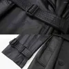 Women's Leather Faux Jackets Women Black Lapel Double-breasted With Belt Long Trench Coat Jacket Temperament Outerwear