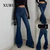 Jeans da donna XURU Pantaloni a zampa d'elefante europei e americani a vita alta elasticizzati e aderenti lunghi K5 6805 231101