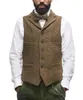 Men's Vests Mens Vest Classic Brown Suit Wool Tweed Notch Lapel Waistcoat Herringbone Groomsmen Winter Coat For Wedding 230331