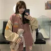 Vestes pour femmes Veste de baseball rose Printemps Lettres brodées Corduroy Manteau lâche Survêtement Harajuku Rétro Uniforme Dames Vêtements