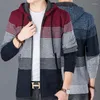 Men's Sweaters Men's Hooded Knitwear Autumn Winter Fleece Thick Wool Sweater Warm Slim Fashion Striped Cardigan Jacket Casual Coat