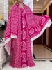 Ropa étnica Verano Abaya con bufanda grande Vestido de algodón de manga corta Estilo rumano Cuello de barco suelto Floral Boubou Maxi Islam Mujeres Ropa