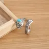 Bagues de cluster Floral en relief Turquoise Pouce Bague en spirale Décembre Pierre de naissance réglable Curvy Pierre naturelle Boho Bohême Bijoux Bleu