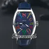 New Crazy Hours Mens Relógio Automático 8880 Codr ACBL Color Dream TEXTURA AZUL DIAL CASA DE AÇO Blue Strap 40mm Gents Relógios Twfm TimeZoneWatch Z02D