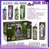 Оригинальные одноразовые электронные сигареты UZY BAR 8000 Puff, сетчатая катушка 1,2 Ом, аккумулятор 18 мл, перезаряжаемые электронные сигареты Puff 8K 0% 2% 3% 5% RBG Light Vape Pen 10 вкусов