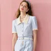 Arbetsklänningar 2023 Summer Sweet and Trendry Two-Piece Set Women Outfit: Preppy Lapel Croped Top High midje Mini Culottes Ladies 2PS