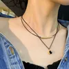 Colliers pendentifs LoveLink mode Tube de flexion velours Zircon collier ras du cou Double couche Style couple noir cuir court