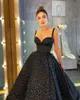 Gorgeous Black Prom Dresses Straps Bling Beads Pearls Party Evening Dress Ruched Ankle Length dresses for special occasions