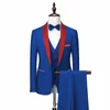 Herrenanzüge Hochwertiger Herren-3-teiliger roter Reversmantel Einfaches Business-elegantes Mode-Vorstellungsgespräch Gentleman-Anzug Schmaler Anzug (Blazer-Weste-Hose)