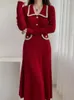Vestidos casuais elegante vestido de malha mulheres estilo francês vintage polo pescoço escritório senhoras moda coreana cintura alta sólida magro longo