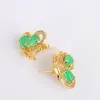 Серьги -свисые серьги Koraba 14k желтого золота на искреннее создание Green Jade Gemstone Butterfly Stud для женщин