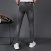 Jeans casual escuro masculino cinza 2022 verão fino calça fit slim