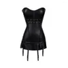 Femmes Shapers Punk Style Push Up Femmes Plus La Taille Minceur Body Shapewear Gothique Noir Faux Cuir Corset Bustier Avec Zip Et