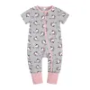 Nouvelle mode nouveau bébé fille garçon barboteuses impression col rond fermeture éclair coton à manches courtes infantile pyjamas enfant en bas âge combinaison body pour nouveau-né