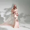 Casual jurken Bloemen Lange mouwen Feest voor bruiloft met Kralen Tot de grond Dubai Gogeous Galajurk Split Zeemeermin Tule Mantel