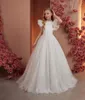 Abiti da ragazza Bianco avorio Principessa Abito da prima comunione Strati glitter Tulle O Collo Maniche ad aletta Fiore da sposa Taglia bambino 1-16T