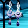 Studörhängen Siscathy Fashion Trend Crystal Cubic Zirconia Drop For Women Hight Quality Purple Hanging Earring Party Smycken