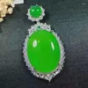 Pendants Genuine Natural Green Jades Oval Pendant With Zircon Emerald High Grade A Myanmar Jadeite Charms Necklace Women Fine Jewelry