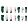 Falska naglar rosa grön jul falsk full omslag fyrkantiga konstgjorda nagelips för nagel DIY dekoration