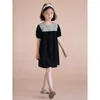 Fille Robes Coréenne Rétro Filles Robe D'été Enfants À Manches Courtes Casual Princesse Noir Couleur Enfants Vêtements