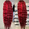 Perruques synthétiques brésilienes mises en évidence rouge vague profonde en dentelle dentelle avant perruque de cheveux humains 99 perruque frontale en dentelle rouge 13x4
