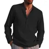 T-shirts pour hommes 2023 Hommes T-shirt à manches longues Lin Bouton Up Tops Été Lâche Chemise à col en V Mode Casual Mâle