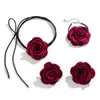 Conjuntos de joyería de boda IngeSight Z Romántico Big Rose Flower Pendientes Pulsera Collar Mujeres Kpop Velvet Cuerda Cadena Fiesta Y2K 231101