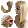 16 Inches European Virgin Human Hair Double Drawn Thick Ends Blonde Color 613# 180% Density 5x7 Swiss Lace Topper Closure